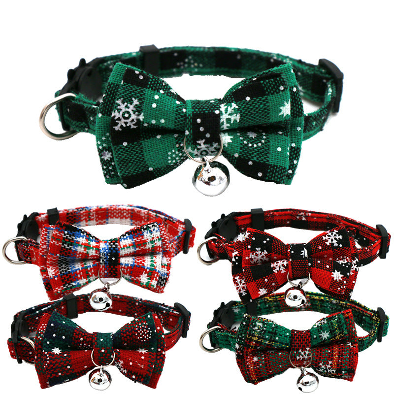 Cross-Border Christmas Cat Collar with Bow and Snowflakes