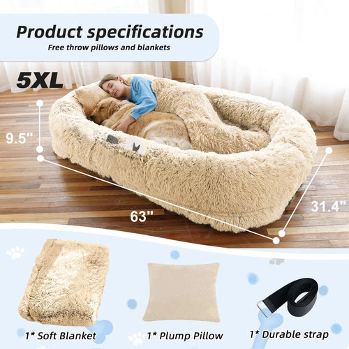 Human Dog Bed, Large Size Fits You And Pets, Washable Faux Fur Dog Bed