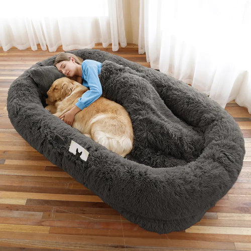 Human Dog Bed, Large Size Fits You And Pets, Washable Faux Fur Dog Bed