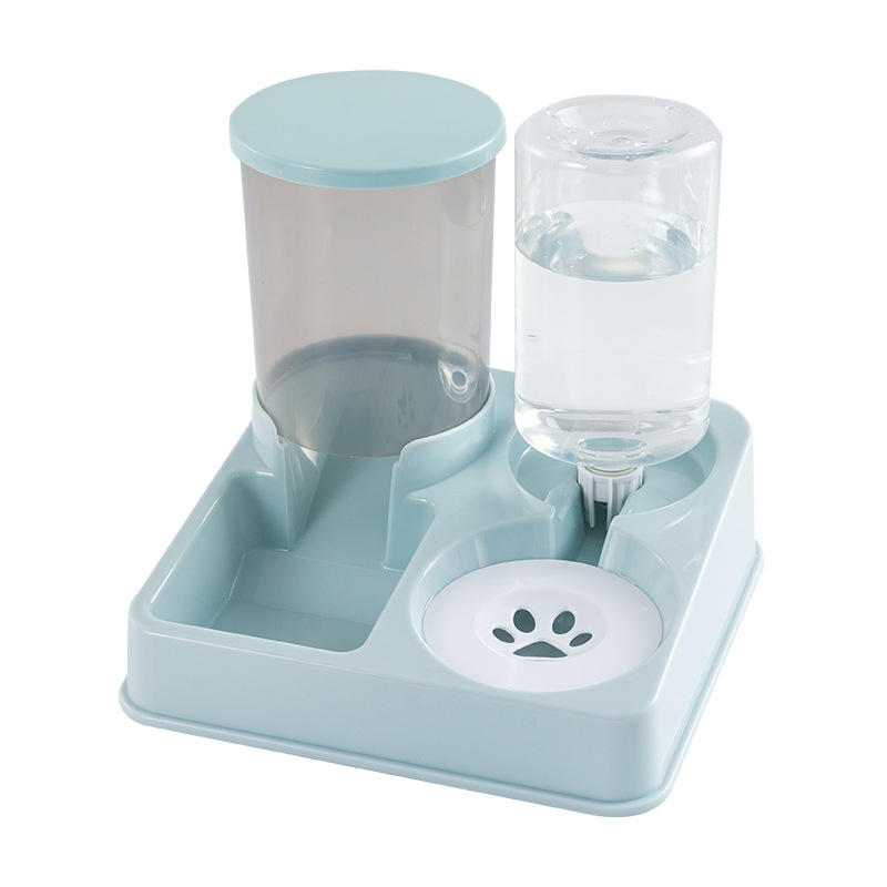 Automatic Pet Feeder and Waterer with Built-in Food Container and Double Water Bowl