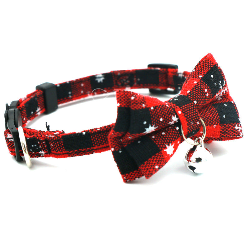 Cross-Border Christmas Cat Collar with Bow and Snowflakes