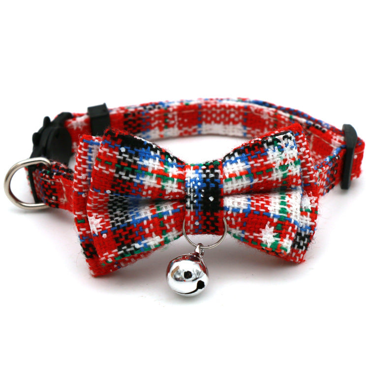 Cross-Border Christmas Cat Collar with Bow and Snowflakes