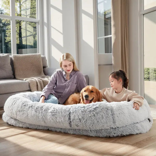 Human Dog Bed, Large Size Fits You And Pets, Washable Faux Fur Dog Bed