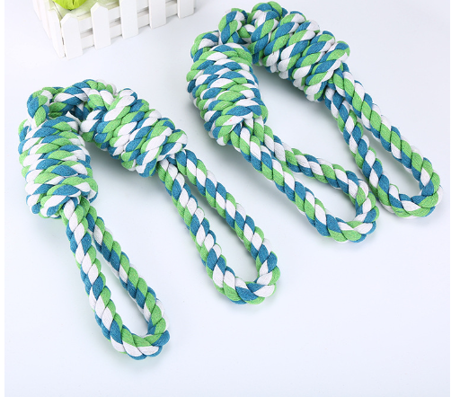 Tug rope toy for large dogs with double handles for chewing