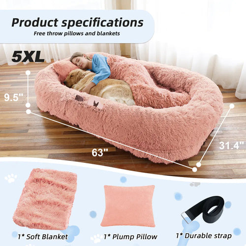 Human Dog Bed, Large Size Fits You And Pets, Washable Faux Fur Dog Bed