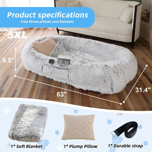 Human Dog Bed, Large Size Fits You And Pets, Washable Faux Fur Dog Bed