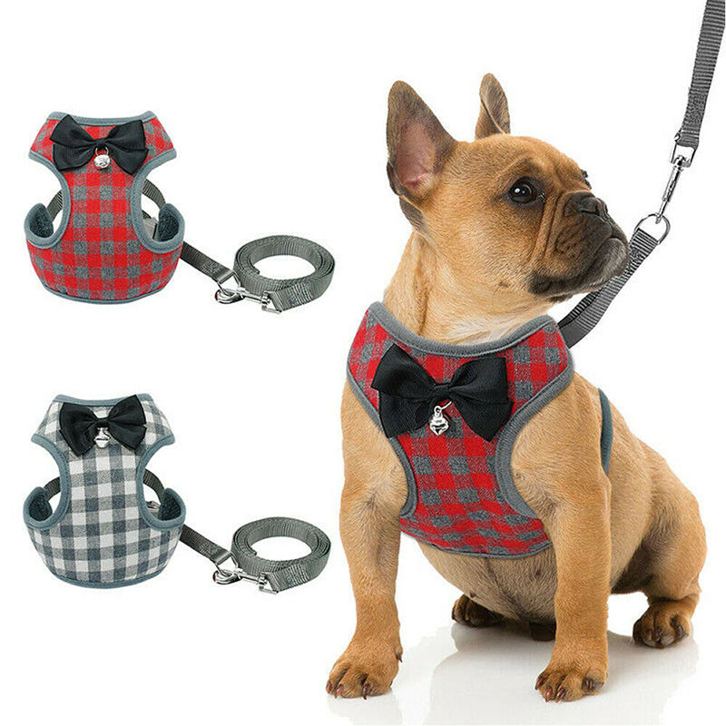 Dog Leash with Plaid Bow Tie and Pet Harness