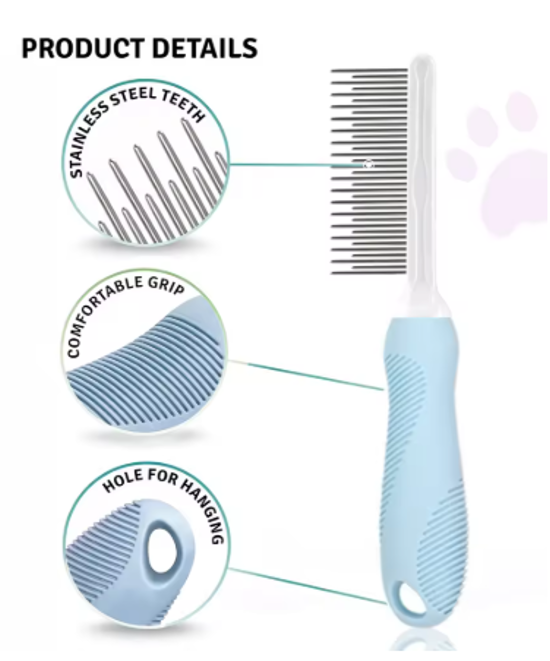 Pet Grooming Comb with Metal Pins for Hair Cleaning (1 piece)