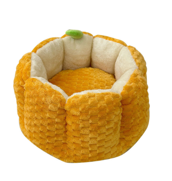 Pumpkin Cat Nest Bed – Warm Plush Halloween Pet Mat, Four Seasons, S/M Sizes