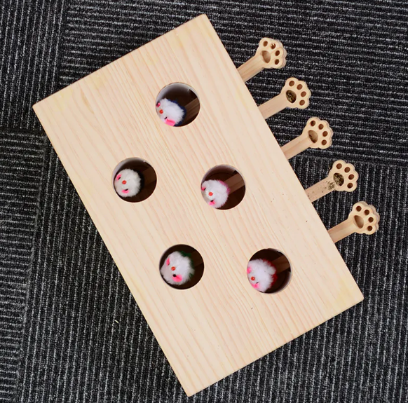 Wooden Cat Whack-a-Mouse Puzzle Toy
