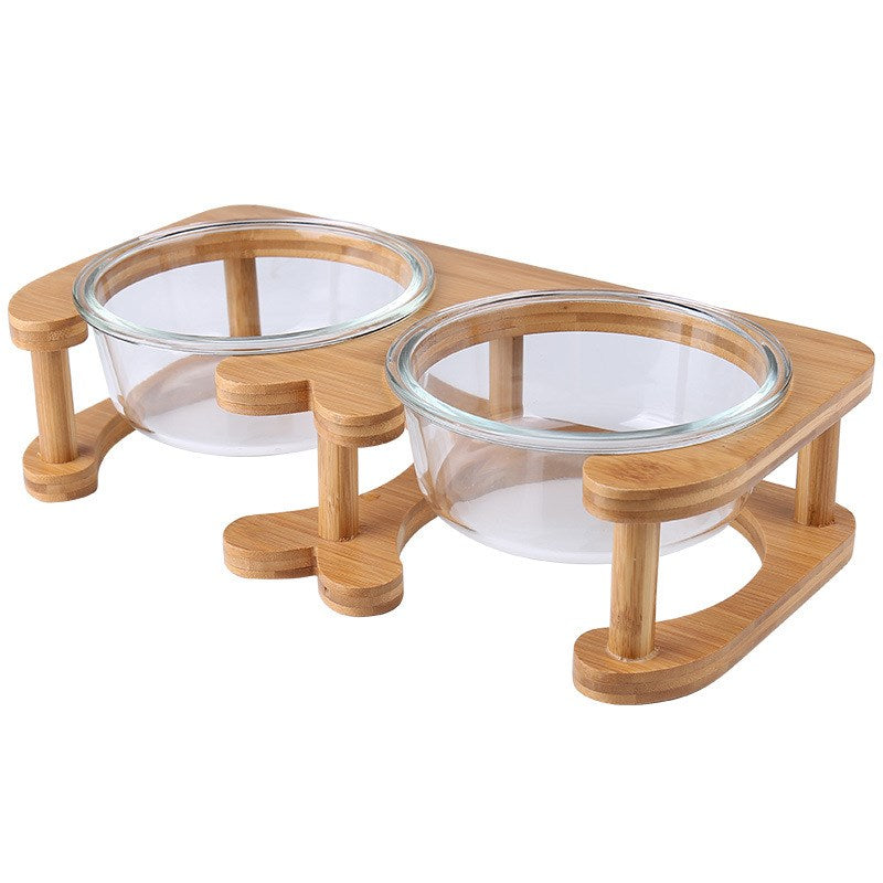 Glass Cat Bowl and Dog Bowl with Neck Support (Double)