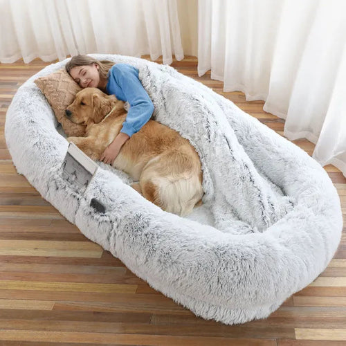 Human Dog Bed, Large Size Fits You And Pets, Washable Faux Fur Dog Bed