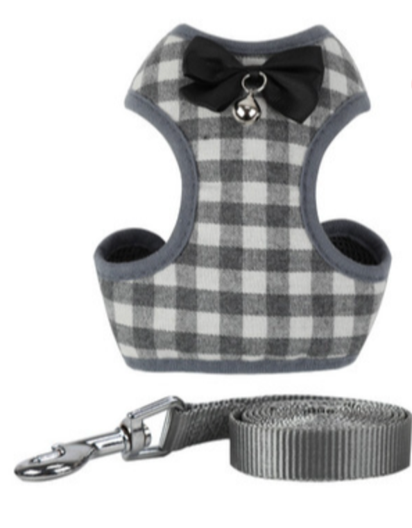 Dog Leash with Plaid Bow Tie and Pet Harness