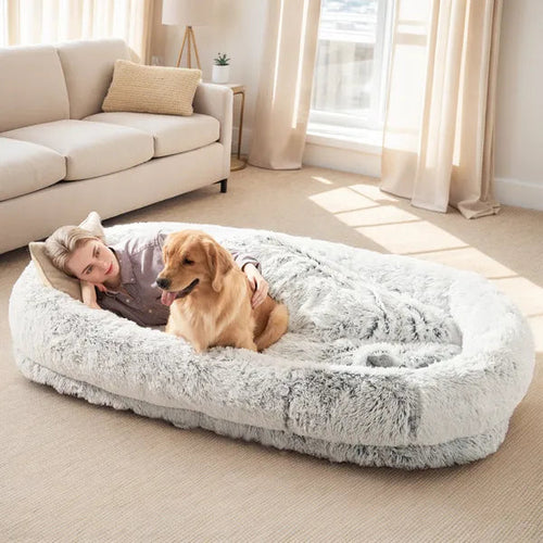 Human Dog Bed, Large Size Fits You And Pets, Washable Faux Fur Dog Bed