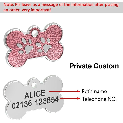 Engraved Dog ID Tag Bone Shape Personalized Anti