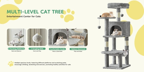 JHK 44In Cat Tree Tall Multi-Cat Climbing Tower for Pet Furniture