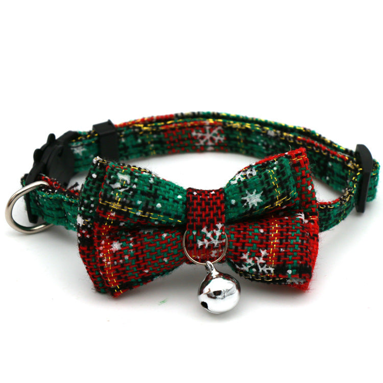 Cross-Border Christmas Cat Collar with Bow and Snowflakes