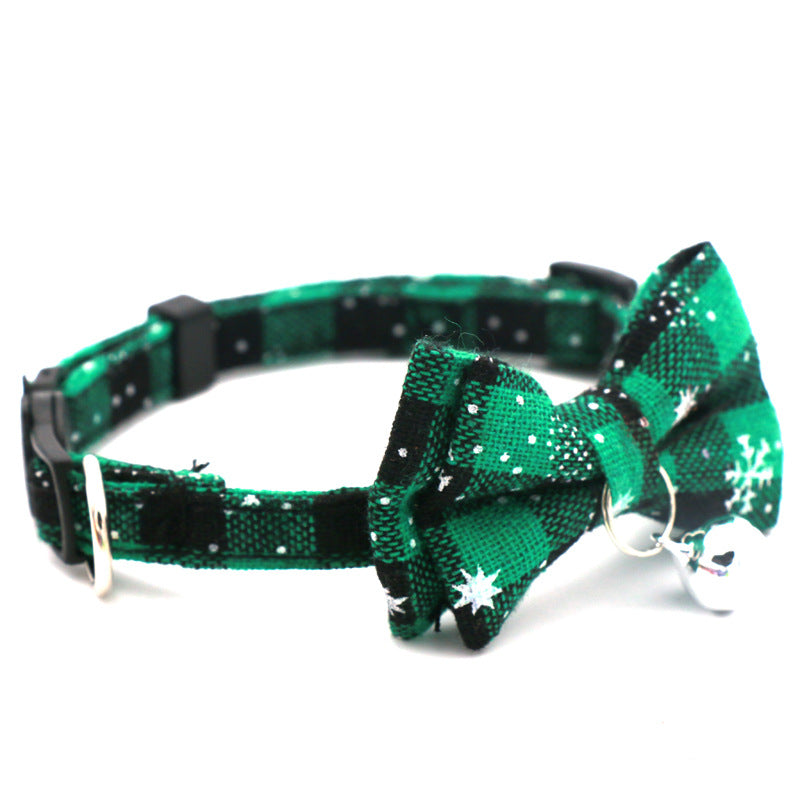 Cross-Border Christmas Cat Collar with Bow and Snowflakes