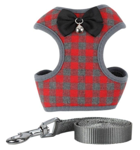 Dog Leash with Plaid Bow Tie and Pet Harness