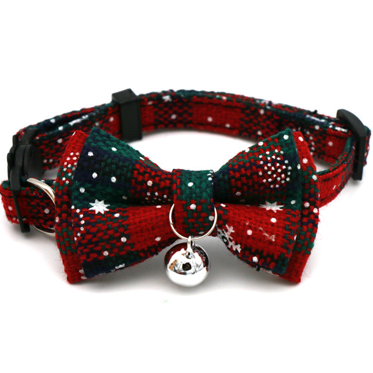 Cross-Border Christmas Cat Collar with Bow and Snowflakes