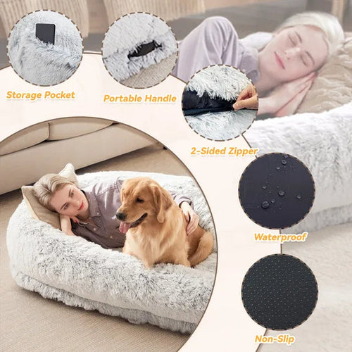 Human Dog Bed, Large Size Fits You And Pets, Washable Faux Fur Dog Bed