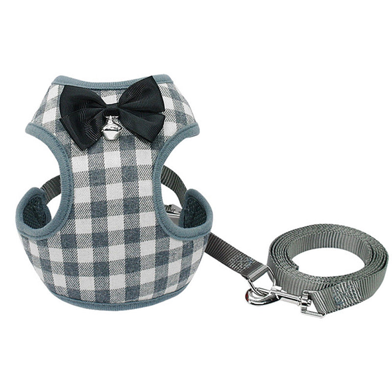 Dog Leash with Plaid Bow Tie and Pet Harness