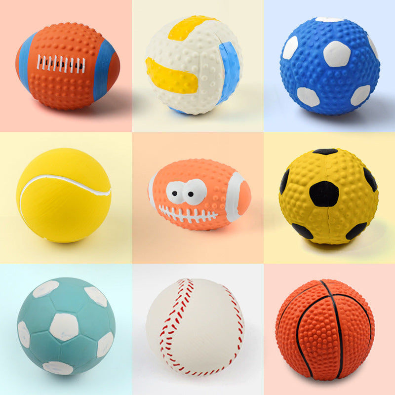 Latex Dog Chew Toy - Squeaky Rubber Football Ball