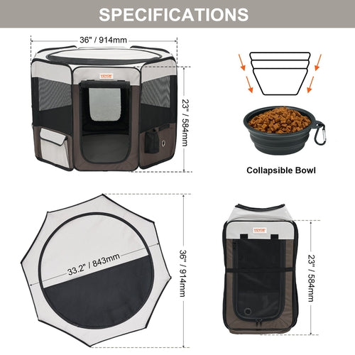 Foldable Pet Playpen, 36 inch Portable Dog Playpen, Crate Kennel for