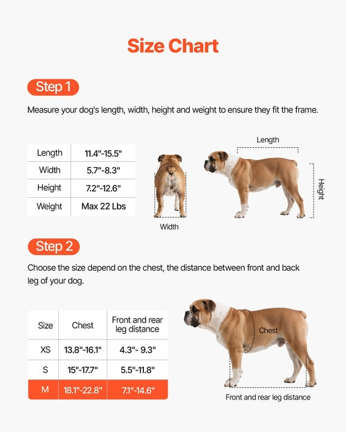 Dog Wheelchair for Back Legs, Adjustable 2 Wheels Pet Wheelchair,