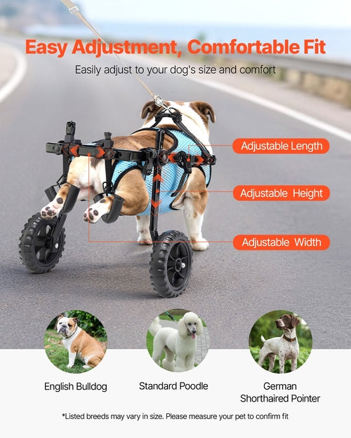 Dog Wheelchair for Back Legs, Adjustable 2 Wheels Pet Wheelchair,