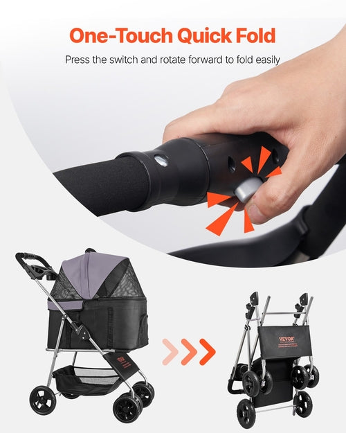 Pet Stroller, 35 lbs Weight Capacity, Foldable Dog Stroller Cart, 4