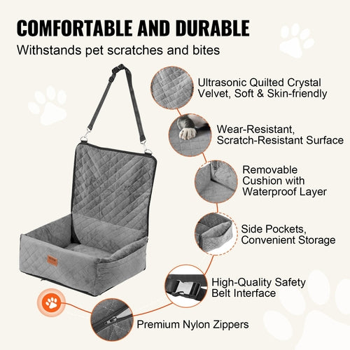 Dog Car Seat, Dog Booster Seat for Car with A Storage Pocket, Clip-On