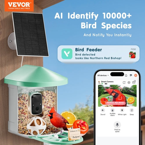 Smart Bird Feeder with Camera, 2K HD AI Identify 10,000+ Bird Species,