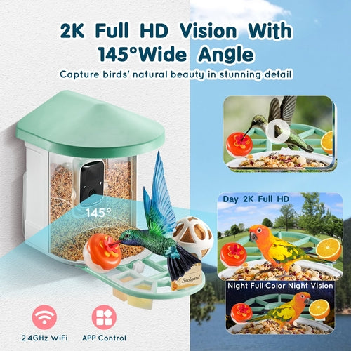 Smart Bird Feeder with Camera, 2K HD AI Identify 10,000+ Bird Species,