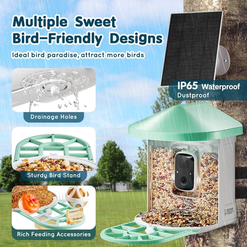 Smart Bird Feeder with Camera, 2K HD AI Identify 10,000+ Bird Species,