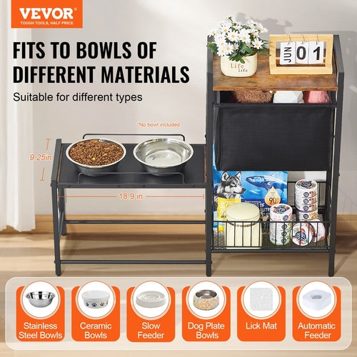 Pet Feeding Station with Storage, Elevated Dog Bowls, Raised Dog Bowl