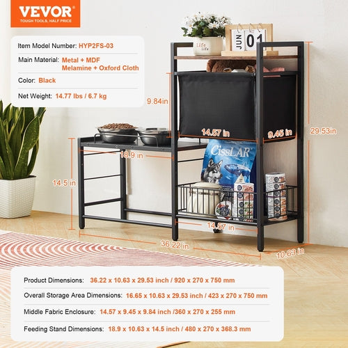 Pet Feeding Station with Storage, Elevated Dog Bowls, Raised Dog Bowl