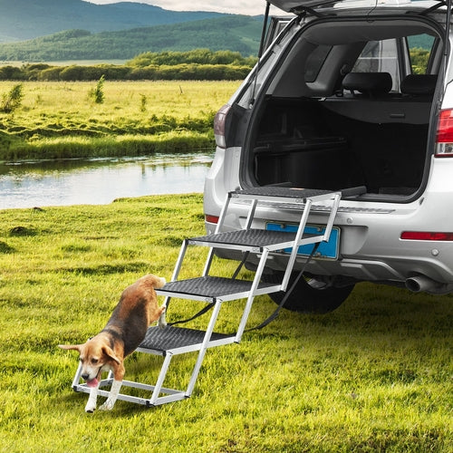 Dog Stair for Cars 4-step Folding Dog Steps Aluminum Loads up to 113.4