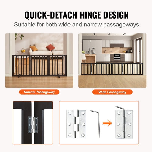 Free Standing Dog Gate, 24in H x 60in W Freestanding Pet Gate, 3