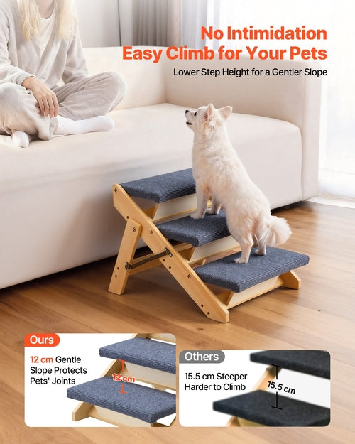 Wood Pet Stairs, 3-Step Dog Stairs for Beds, Sofa & Cars, 68 kg Load