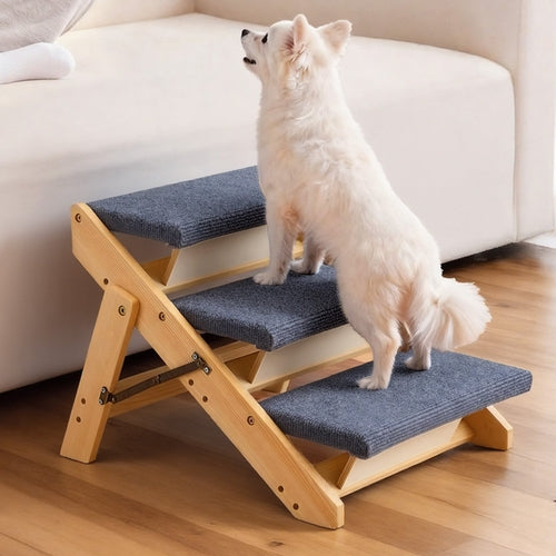 Wood Pet Stairs, 3-Step Dog Stairs for Beds, Sofa & Cars, 68 kg Load