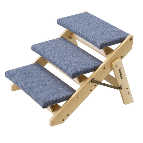 Wood Pet Stairs, 3-Step Dog Stairs for Beds, Sofa & Cars, 68 kg Load