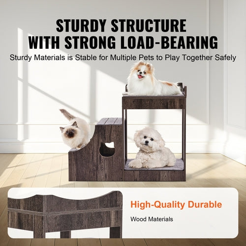 Pet Bunk Bed with Removable Stairs, Dog/Cat Window Perch with Storage,