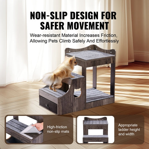 Pet Bunk Bed with Removable Stairs, Dog/Cat Window Perch with Storage,