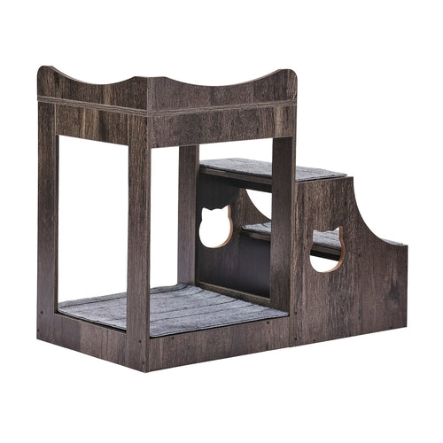 Pet Bunk Bed with Removable Stairs, Dog/Cat Window Perch with Storage,