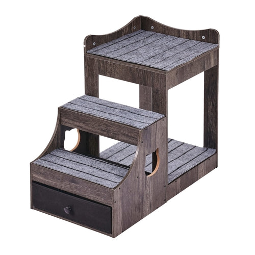 Pet Bunk Bed with Removable Stairs, Dog/Cat Window Perch with Storage,