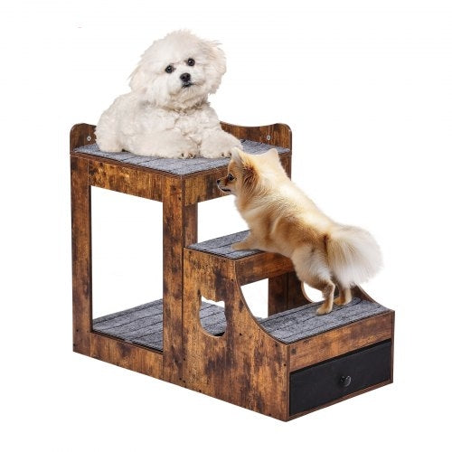Pet Bunk Bed with Removable Stairs, Dog/Cat Window Perch with Storage,