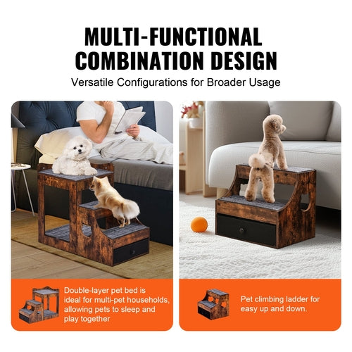 Pet Bunk Bed with Removable Stairs, Dog/Cat Window Perch with Storage,