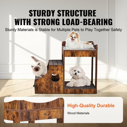 Pet Bunk Bed with Removable Stairs, Dog/Cat Window Perch with Storage,
