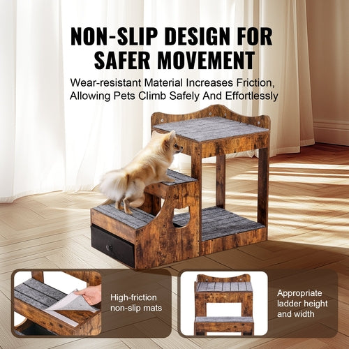 Pet Bunk Bed with Removable Stairs, Dog/Cat Window Perch with Storage,